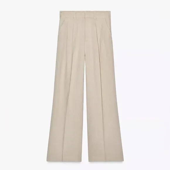 NWT ZARA High Waist Linen Blend Darted Trouser Pant in Camel Size XL - Picture 7 of 9